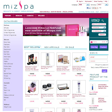 MizSpa ecommerce website